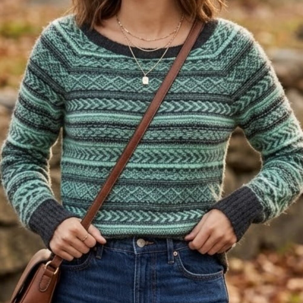 Fair Isle American Eagle Outfitters Green Wool Blend Sweater L Large